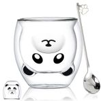 Binoster Tatlı fincanlar, kahve çay bardakları, içecek bardakları, kahve bardağı, çift cidarlı yalıtımlı bardaklar, espresso fincanı, ayı kedi bardağı (Panda)