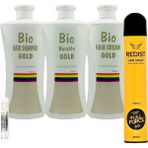 Bio Keratin Gold 3'lü Set Brezilya Fönü Kalıcı Saç Düzleştirici Keratin + Redist Full Force Saç Spreyi 400ml