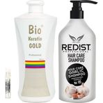Bio Keratin Gold Brezilya Fönü Kalıcı Saç Düzleştirici Keratin + Redist Sarımsaklı 1000 ml Şampuan