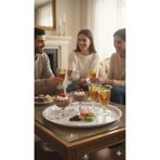 BİODATA Mermer Desenli Büyük Servis Tepsisi - 36 cm - Şık Sunum Tabağı - Dekoratif Kahve ve Çay Tepsisi