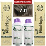Biomagic 7.11 Yoğun Küllü Kumral Organik İçerikli Amonyaksız Kalıcı Saç Boyası 2 Boya +2Oksidan