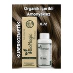 Biomagic 8.72 Açık Küllü Kumral Organik Içerikli Amonyaksız Kalıcı Kokusuz Saç Boyası +Oksidan