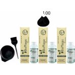 BioMagic Amonyaksız Keratin+Argan Yağlı Organik Krem Saç Boyası 60 ml 1.00 Siyah x 3 +90 ml Oksidan+ Boyama Seti