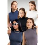 Bipantolon Kadın 5'li Ekonomik Kolsuz Bluz Set Siyah Beyaz Gri Antrasit Lacivert