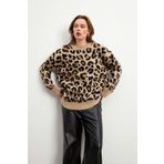 Bipantolon Kadın Leopar Desenli Yumuşak Dokulu Basic Oversize Kazak