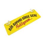Bir Baharı Birde Seni Bekliyoruz Yazılı Sarı Dekor Plaka Vantuzlu Cam Süsü