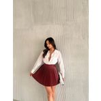 Bir Beden Büyük Alınız - Bordo Piliseli Suni Deri Mini Etek
