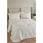 Bir Home Arel Şönil Çift Kişilik Yatak Örtüsü Takımı Krem 240x260 cm Geometrik Desen Pamuk Polyester - Ekru - 240 x 260 cm