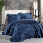 Bir Home Birhome Pera Dantelli Çift Kişilik Yatak Örtüsü 3 Parça - 240 x 260 cm - Lacivert