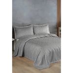 Bir Home Estila Jakarlı Şönil Çift Kişilik Yatak Örtüsü Gri Geometrik Desenli Solmaya Dayanıklı - 240 x 250 cm