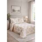 Bir Home Floransa Jakarlı Fransız Dantelli Modern Çift Kişilik Yatak Örtüsü Takımı 240X250CM - Bej - 240 x 250 cm