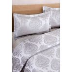 Bir Home Floransa Jakarlı Fransız Dantelli Modern Çift Kişilik Yatak Örtüsü Takımı 240X250CM - Gri - 240 x 250 cm