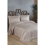 Bir Home Sierra Jakarlı Çift Kişilik Yatak Örtüsü Bej Çiçekli Pamuk Polyester Orta Kalınlık - 240 x 250 cm