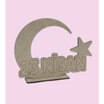 Bir Lazer 23 Nisan Ahşap Boyama Seti Ay Yıldız & Bayrak Figürlü 10 Adet - Ham Sienna - 14x19 cm