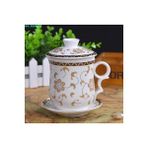 Bir Retro Çin Mavi Beyaz Porselen Çay Bardağı Seti Tabağı Kapaklı Demlik 260 ml Seramik Çay Fincanı Çay Filtresi ile (Yurt Dışından) - 1 Adet - Renkli - 1 lt