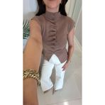 BİRCANÇİL Dionla Vizon Kendinden Büzgülü Kolsuz Hırka