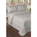 BİRHOME Damask Pano Şönil Çift Kişilik Yatak Örtüsü 240x260cm (GRİ)