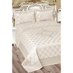 BİRHOME Damask Pano Şönil Çift Kişilik Yatak Örtüsü (Krem)