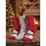 Biricik İç Giyim 🧦 Yeni Yıl, Yılbaşı, Noel, Kırmızı Gri Renk Çoraplar, Geyikli Desenli Soket Çorap 3 Lü Paket (3 Adet) - 36 - 40