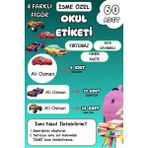 Birikiyedi Okul Etiketi Kalem Defter Etiketi Özel Isim Yazılabilen Etiket 60 Adet Arabalar-2 - Çok Renkli - A4 - Pp Parlak