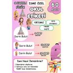 Birikiyedi Okul Etiketi Kalem Defter Etiketi Özel Isim Yazılabilen Etiket 60 Adet Prenses - Çok Renkli - A4 - PP Parlak