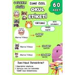 Birikiyedi Okul Etiketi Kalem Defter Etiketi Özel Isim Yazılabilen Etiket 60 Adet Sevimli Kediler - Çok Renkli - İsim Etiketi