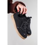 Birikon Bante Cilt Garnili Süet Sneakers Siyah