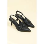 Birikon Büzgü Fiyonklu Stiletto Siyah