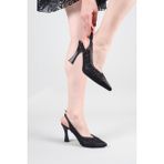 Birikon Castelar Tül Saten Garnili Stiletto Siyah