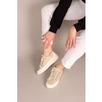 Birikon CLARA Tamamı Taş Aksesuarlı Kot Sneakers BEJ