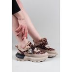Birikon Elra Içi Kürklü Leopar Desenli Sneakers Bej