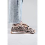 Birikon Zımeja Yılan Desenli Sneakers Bej
