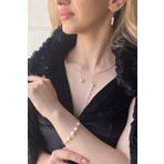 Birinci1926 14 Ayar Altın Sallantılı İnci Kolye ve Küpe Bileklik 3'lü Kadın Set
