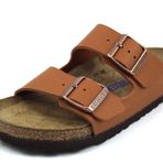 BIRKENSTOCK Arizona Birko-Flor kadın süper doğal çiçek beyaz sandalet, Kahverengi, 39 EU Schmal
