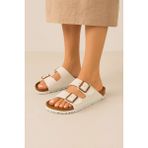 Birkenstocs Unisex Ortopedik Tabanlı Terlik Çift Bantlı Tokalı Günlük Rahat Ev & Dışarı Terliği - Beyaz