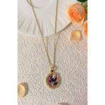 Birmem Kadın Gold Çelik Vintage Madalyon Kolye - İncili ve Çiçek Motifli Paslanmaz Retro Kolye