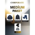 Birmont Corporate Medium Paket Iş Kıyafetleri Set 3+1 Hediyeli - Gabardin Mont Yarım Fermuarlı Sweat Pantolon (Eldiven ve Bere) Hediyeli - 2XL - Lacivert - Gri