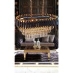 Birsen Aydınlatma Avizade Zamira 75X35 cm Kristal Taşlı 3 Katlı Yemek Masası Üstü Lüks Avize 6 Lı (Black-Gold) - Altın - 1