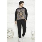 Birşen Tekstil Erkek Kışlık Pijama Takımı Üç İplik Kumaş Siyah Desenli Rahat Kullanım