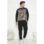 Birşen Tekstil Erkek3 Iplik Kumaş Kışlık Pijama Takımı - Siyah