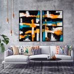 Birth Of Light İkili Set Yağlı Boya Dokulu Tablo 100X150 Gümüş Çerçeveli