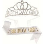 Birthday Girl Taç ve Kuşak Seti – Gümüş Parıltılı Doğum Günü Aksesuarı