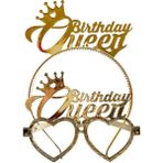 Birthday Queen Mika Taç Gözlük - Doğum Günü Konsepti - Parti Malzemeleri - Gold