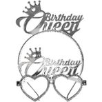 Birthday Queen Tac Gözlük Seti Gümüş Renk Parti Aksesuar Doğum Günü Seti