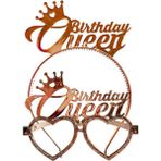 Birthday Queen Tac Gözlük Seti Rose Gold Renk Parti Aksesuar Doğum Günü Seti