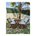 Bisa By Utkan Keskin Minderli ahşap Balkon Bahçe Mutfak 3lü Bistro Set Katlanır Masa Sandalye 50*50 krem