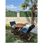 Bisa Minderli 2+1 Sekizgen Katlanır Masa-Sandalye Takımı Ahşap Kahverengi Bahçe Balkon İçin - 70 x 70