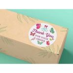 Bisaccia Pembe Thank You Order Sticker Mat Siparişiniz Için Teşekkürler Etiketi Kelebekler 4 Cm-40 Adet