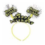 Bisepetim 22x19 cm Happy Birthday Püsküllü Neon Sarı Doğum Günü Tacı