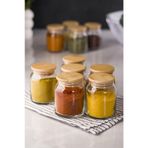 Bisepetim 6'lı 200 ml Set Bambu Kapaklı Cam Kavanoz Baharat Takımı